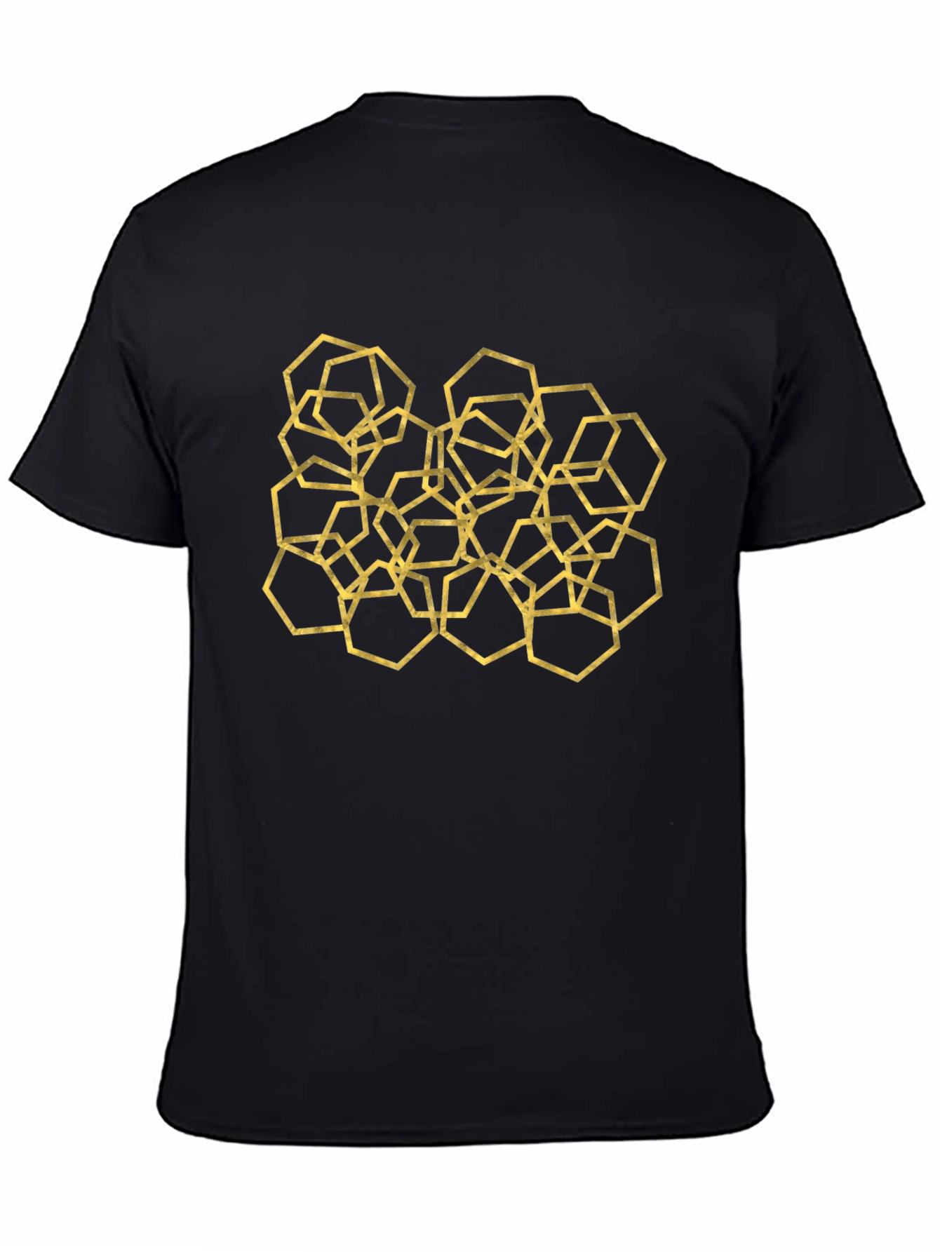 Geometric Hexagon Pattern Black T-Shirt