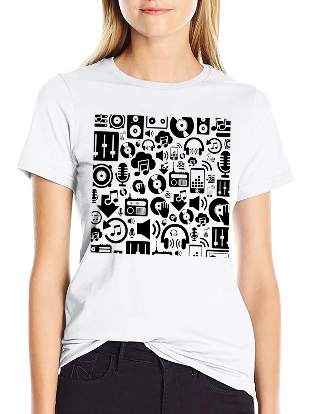Stylish Black Music Pattern Tee - Premium Comfort