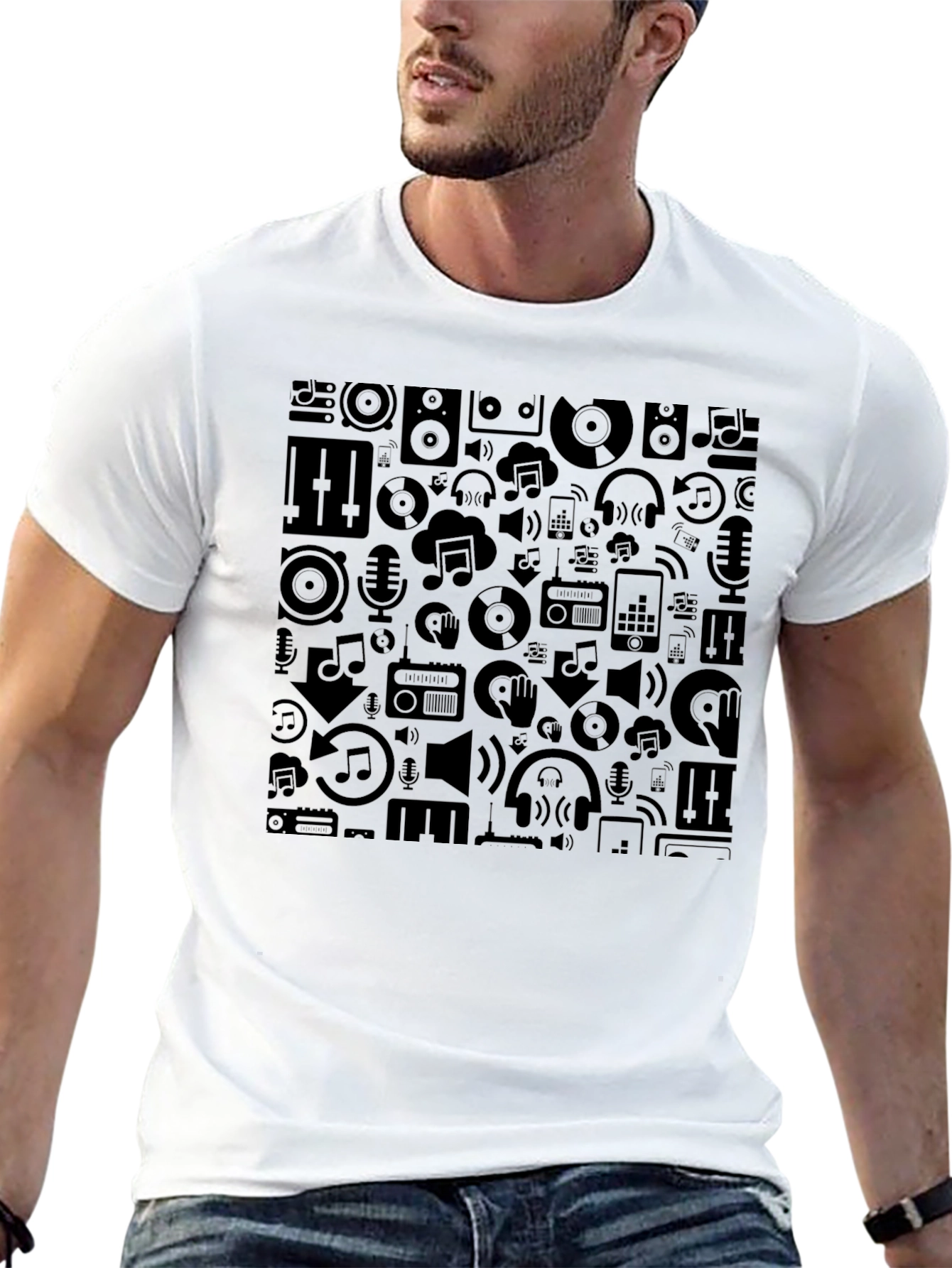 Stylish Black Music Pattern Tee - Premium Comfort