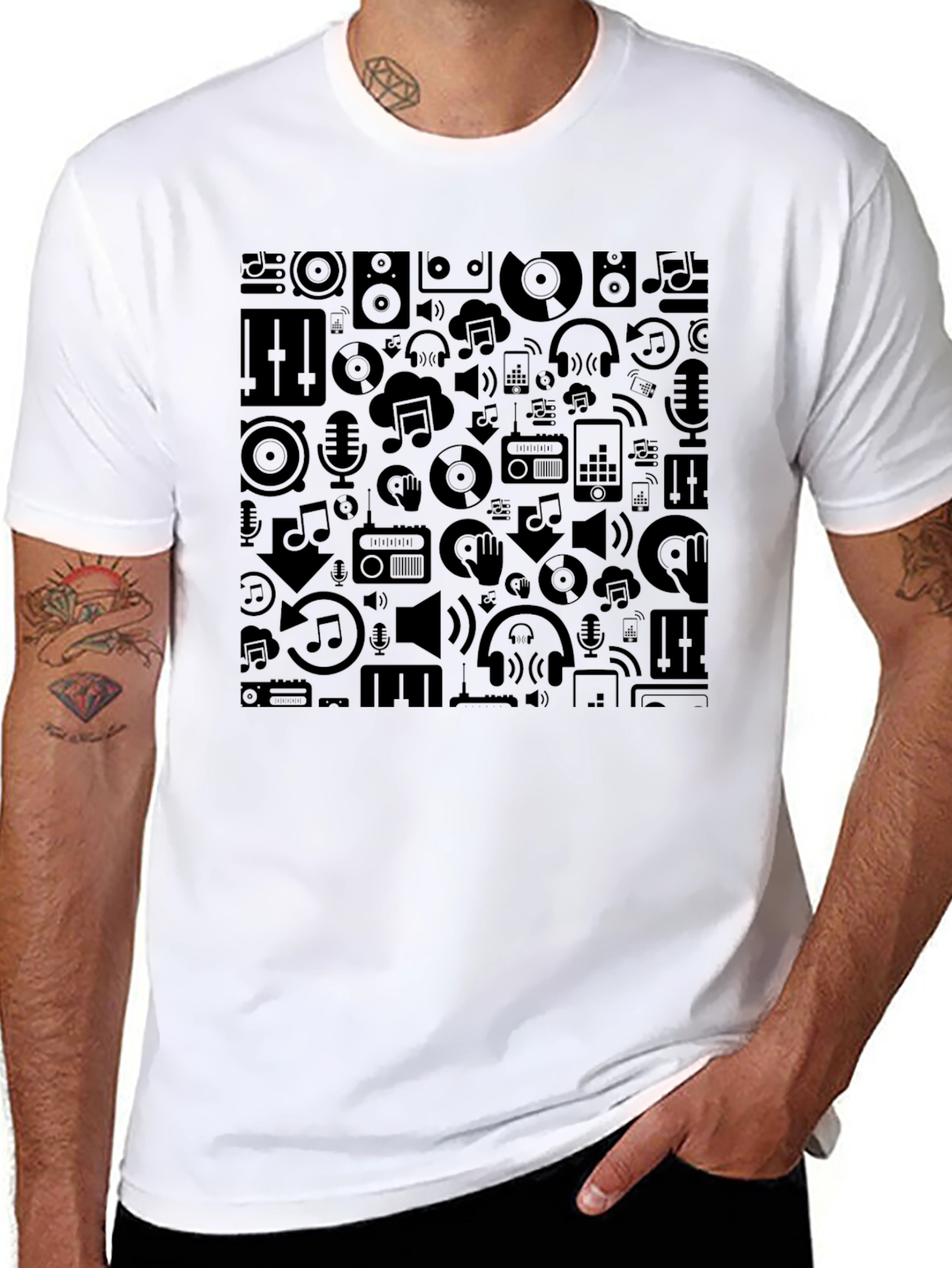 Stylish Black Music Pattern Tee - Premium Comfort