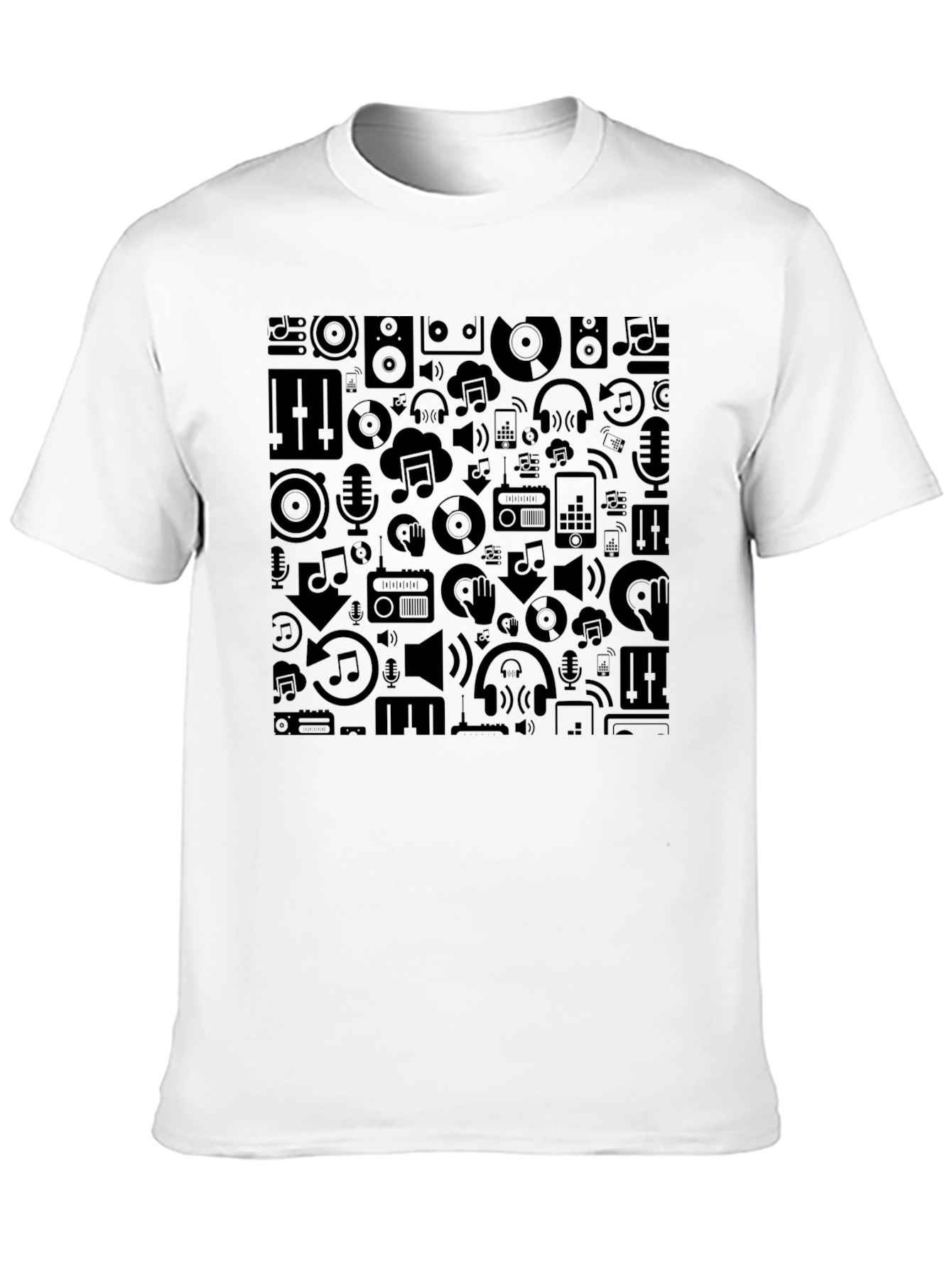 Stylish Black Music Pattern Tee - Premium Comfort