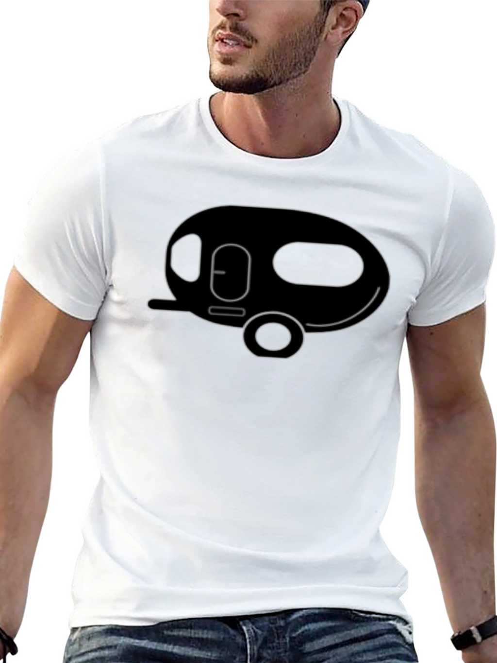 Retro Camper Graphic Tee - Black Cotton T-Shirt