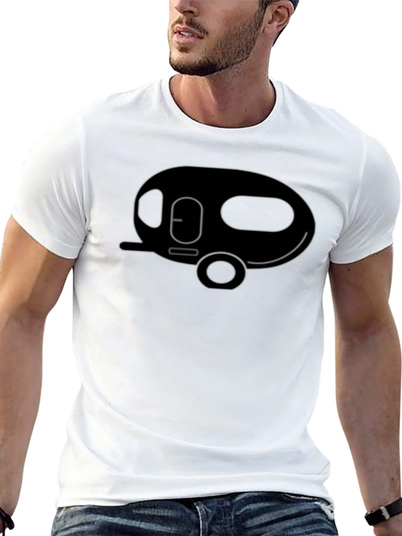 Retro Camper Graphic Tee - Black Cotton T-Shirt