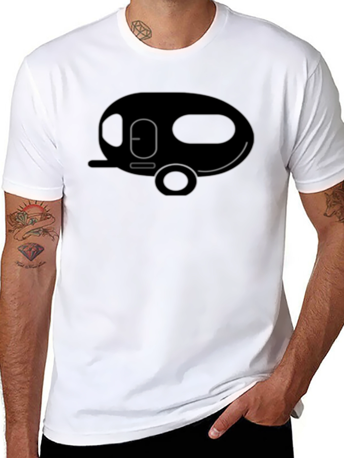 Retro Camper Graphic Tee - Black Cotton T-Shirt