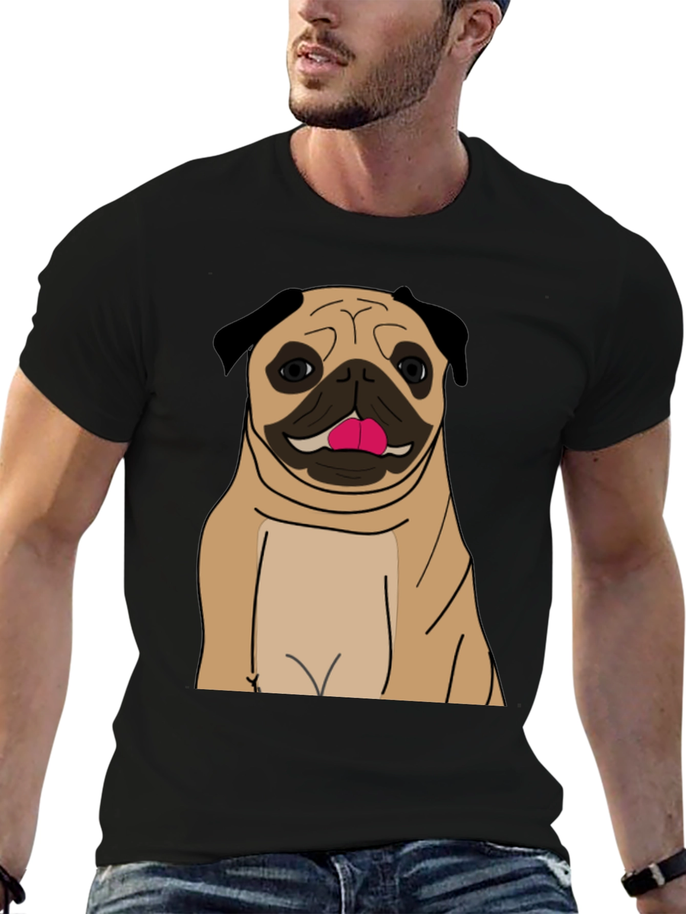 Pug Graphic Print Black T-Shirt