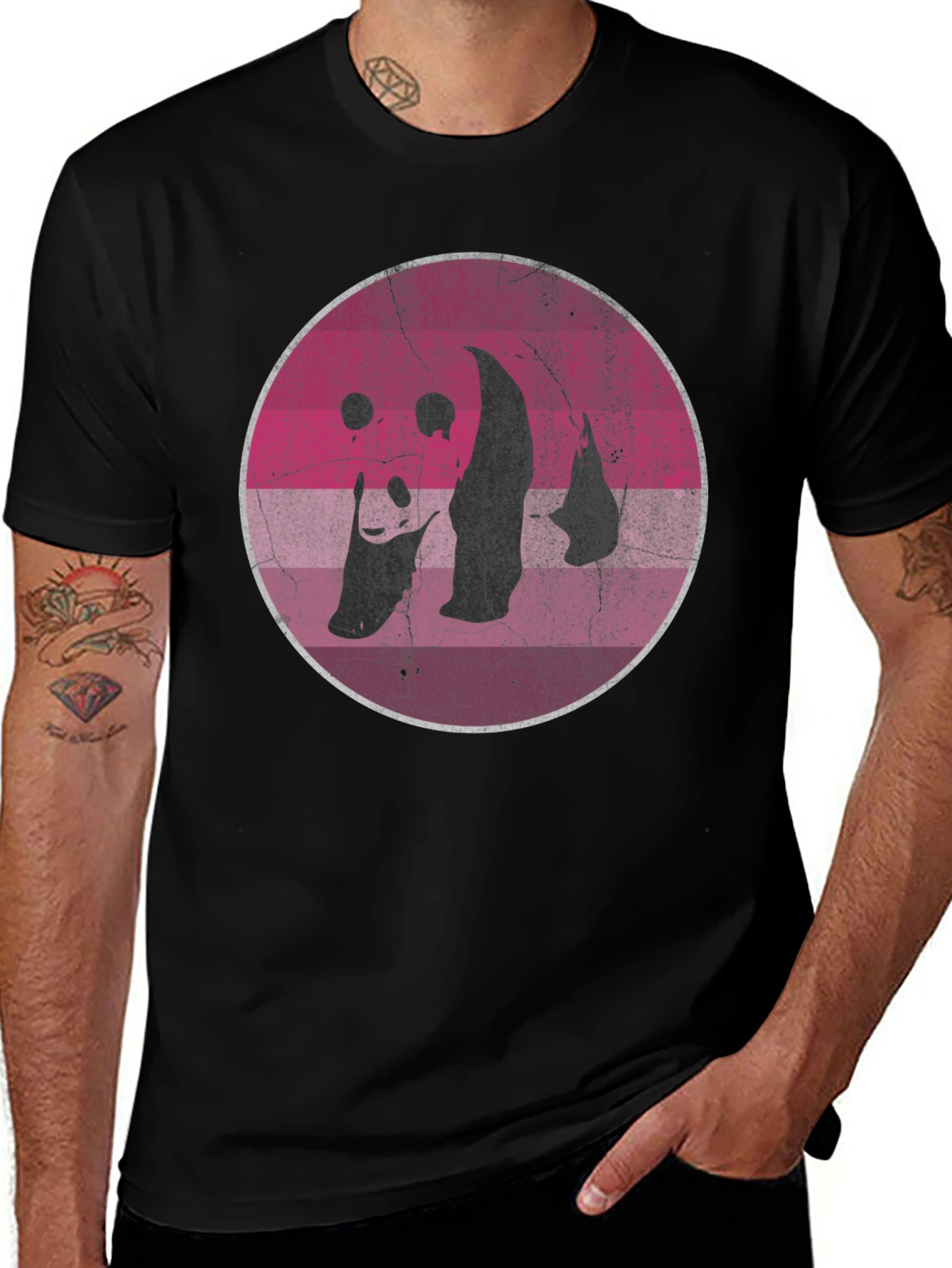 Retro Panda Graphic T-Shirt - Distressed Design