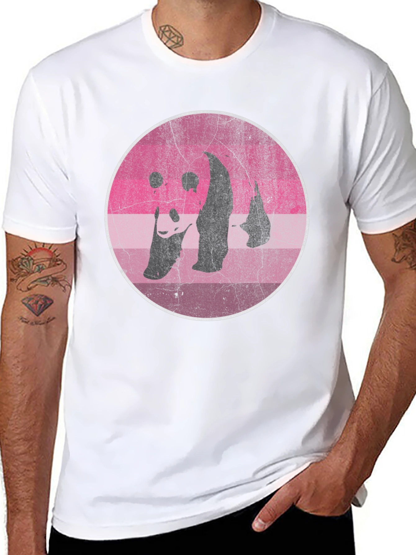 Retro Panda Graphic T-Shirt - Distressed Design