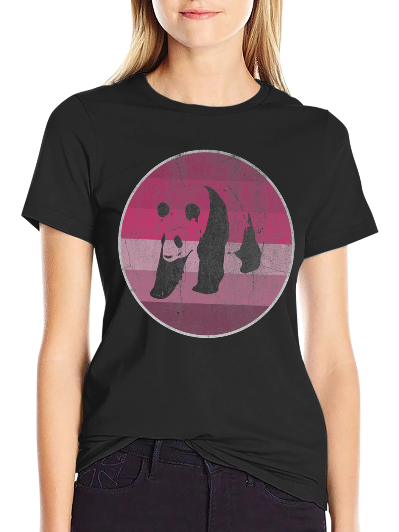 Retro Panda Graphic T-Shirt - Distressed Design