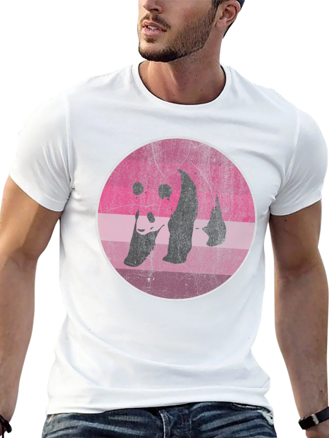 Retro Panda Graphic T-Shirt - Distressed Design