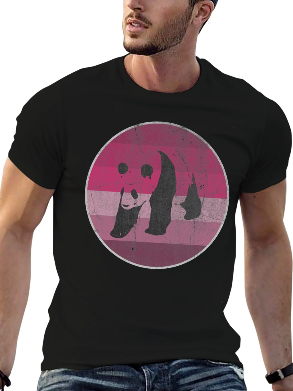Retro Panda Graphic T-Shirt - Distressed Design