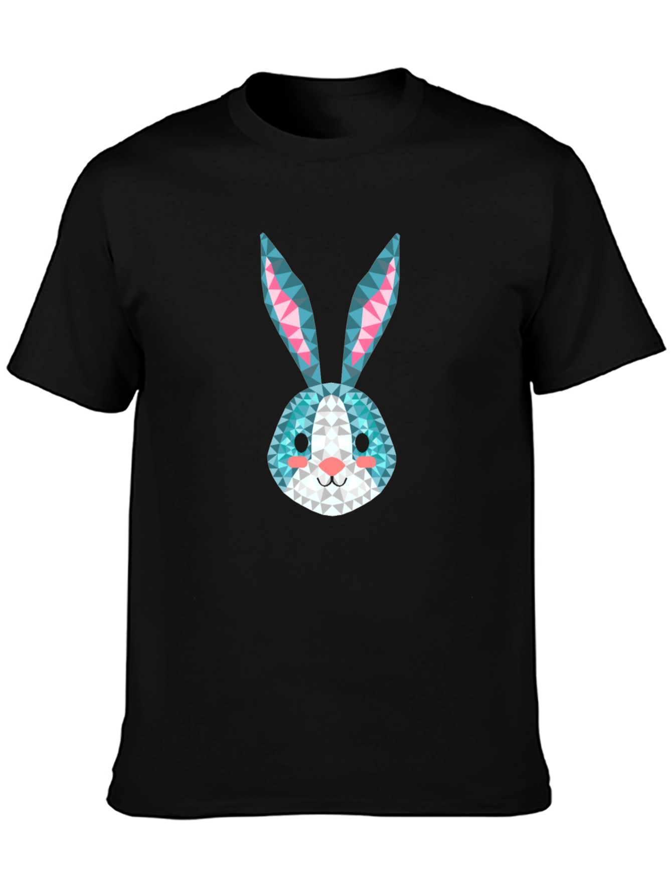 Geometric Rabbit Print Black T-Shirt