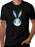 Geometric Rabbit Print Black T-Shirt