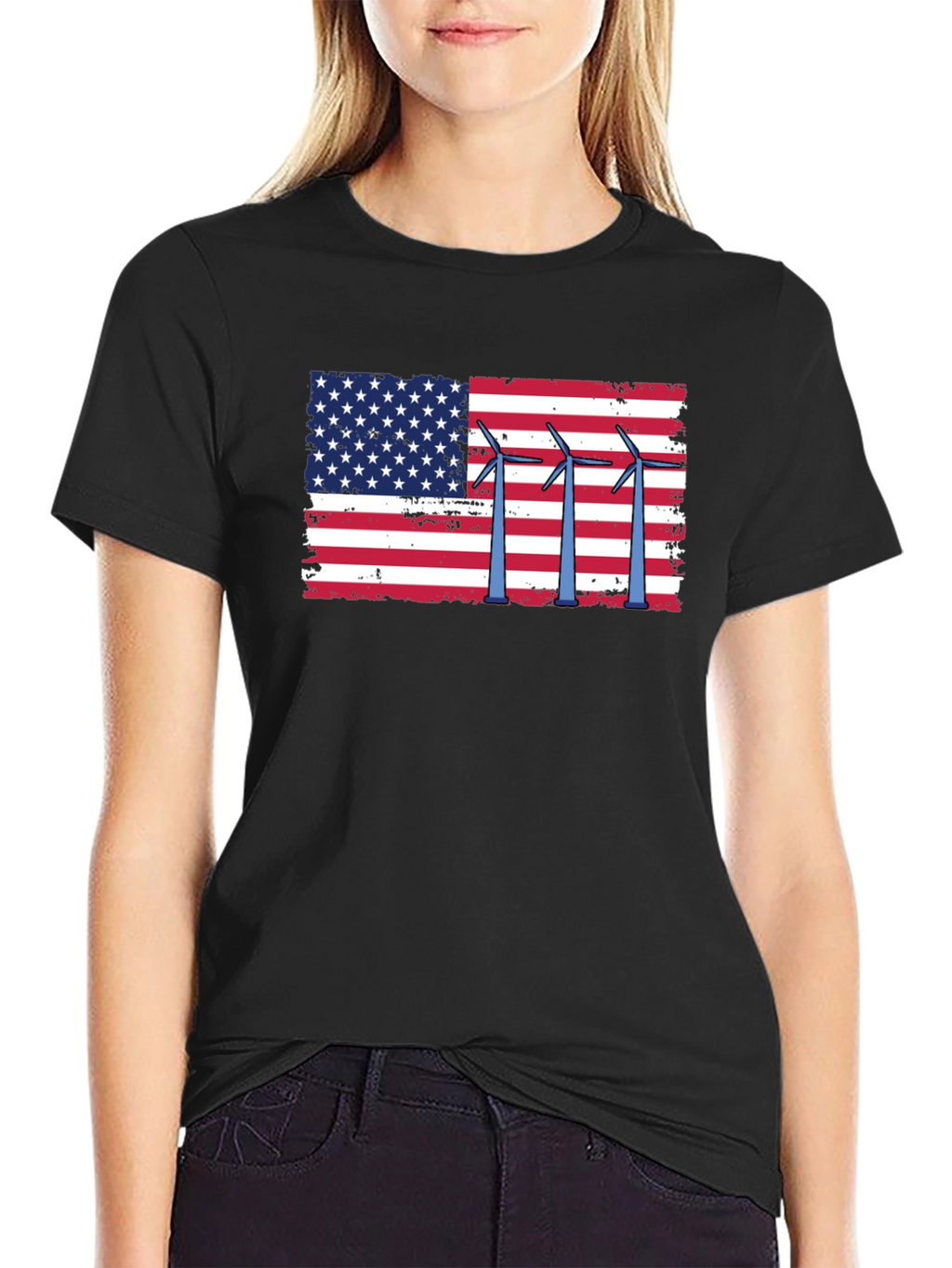 American Flag Wind Turbine Graphic Tee