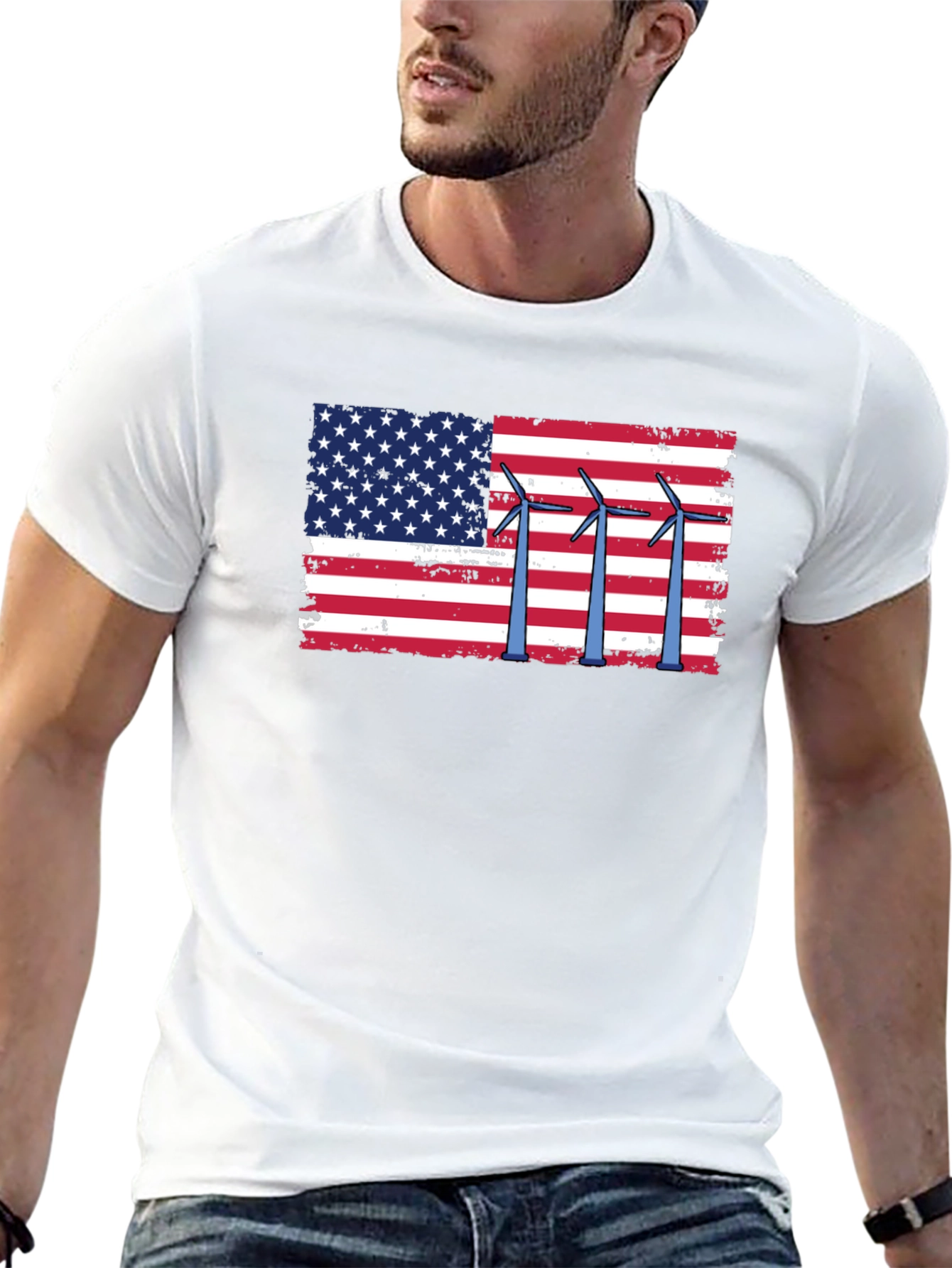 American Flag Wind Turbine Graphic Tee