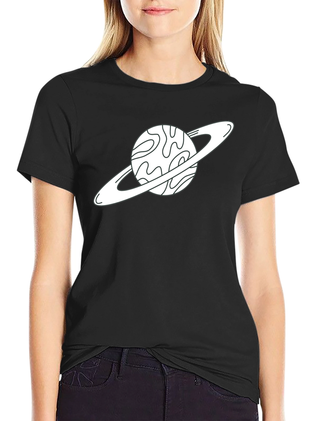 Saturn Graphic Tee - Space Lovers Black Cotton T-Shirt