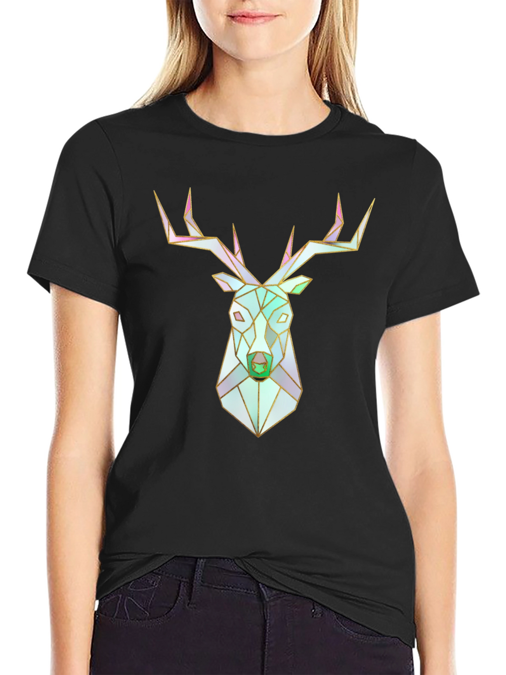 Geometric Deer Head Graphic T-Shirt