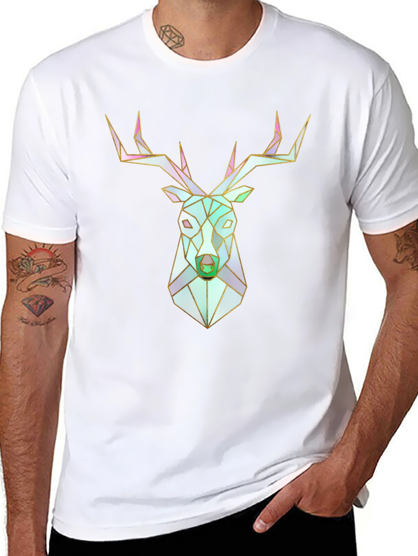 Geometric Deer Head Graphic T-Shirt
