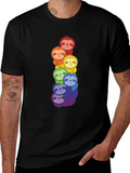 Rainbow Sloth Stack Graphic Tee - Black Cotton T-Shirt
