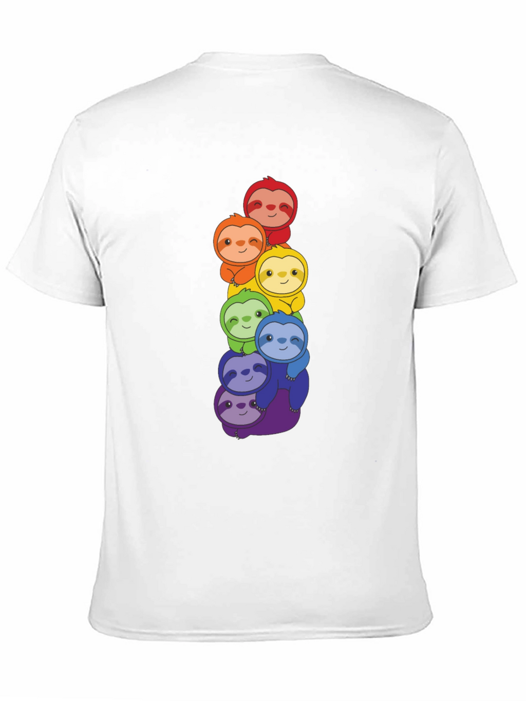 Rainbow Sloth Stack Graphic Tee - Black Cotton T-Shirt