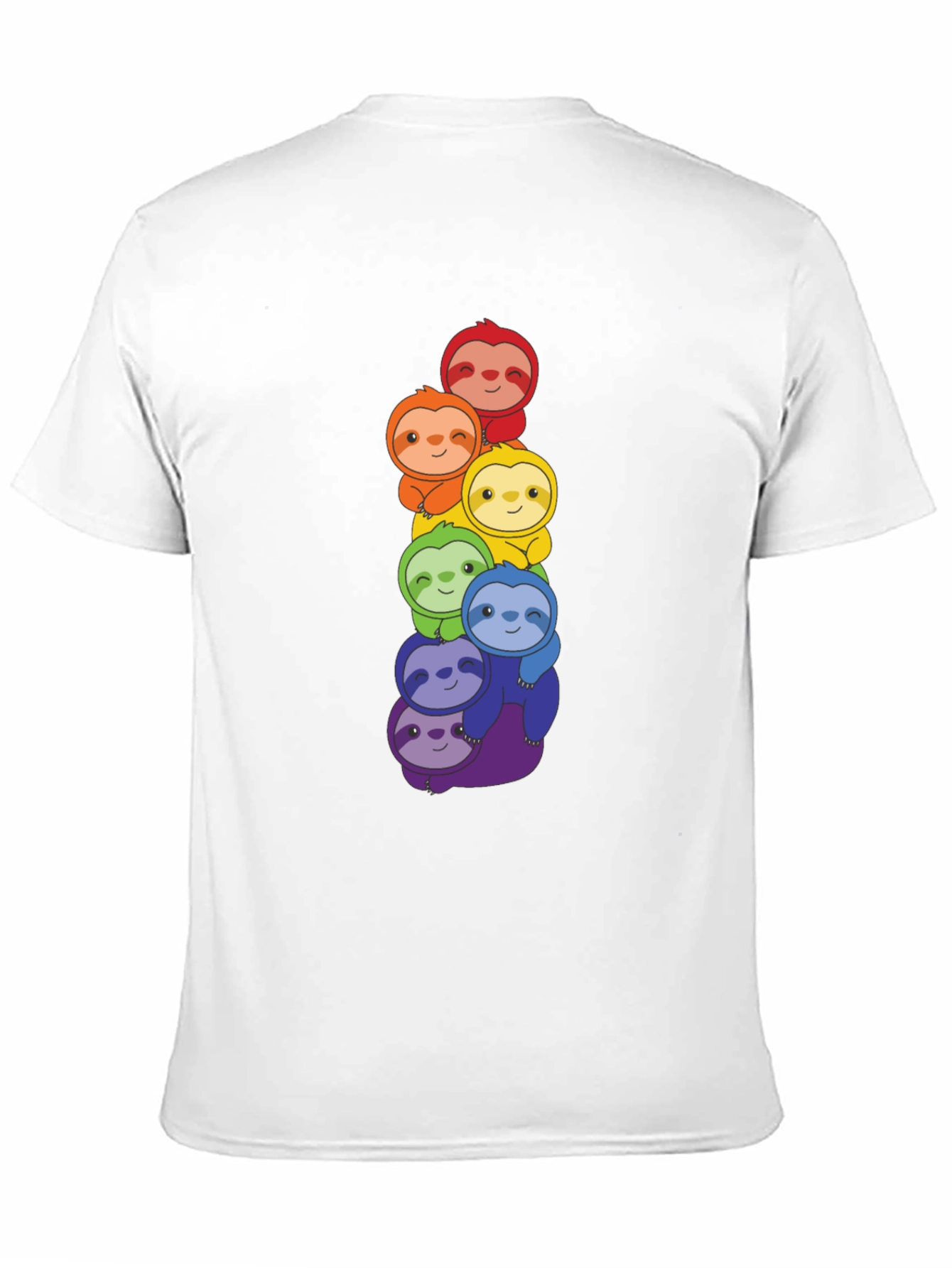 Rainbow Sloth Stack Graphic Tee - Black Cotton T-Shirt