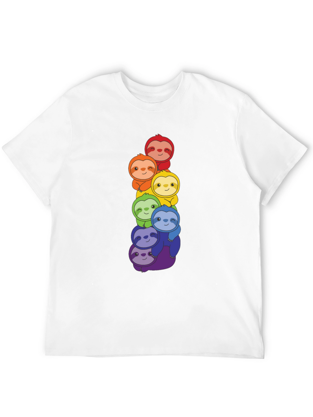 Rainbow Sloth Stack Graphic Tee - Black Cotton T-Shirt