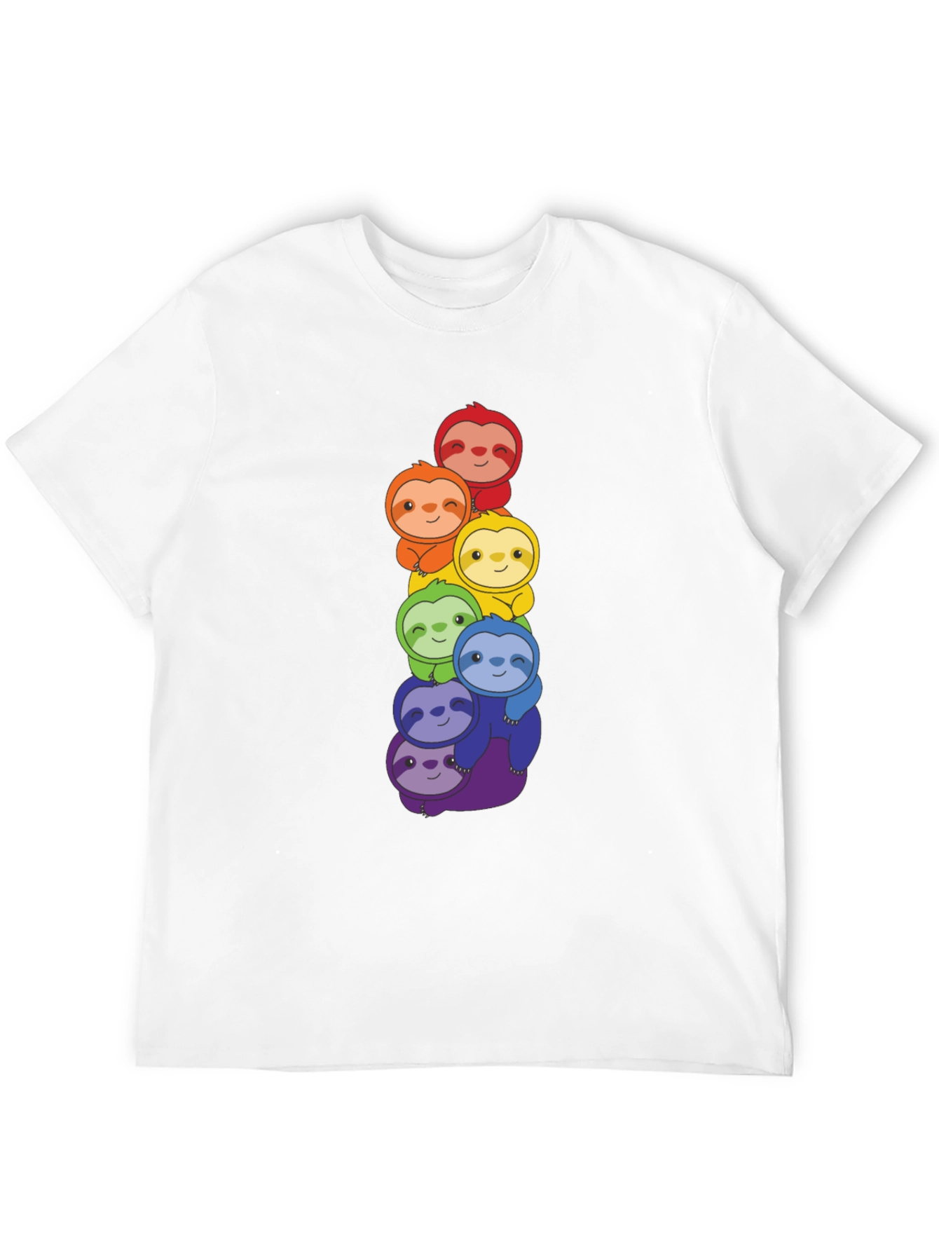 Rainbow Sloth Stack Graphic Tee - Black Cotton T-Shirt