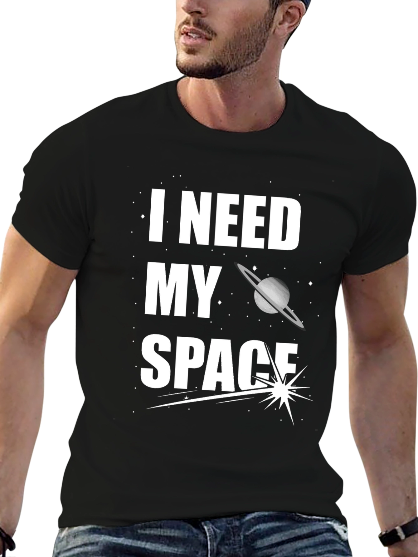 I Need My Space Graphic T-Shirt - Black Cotton