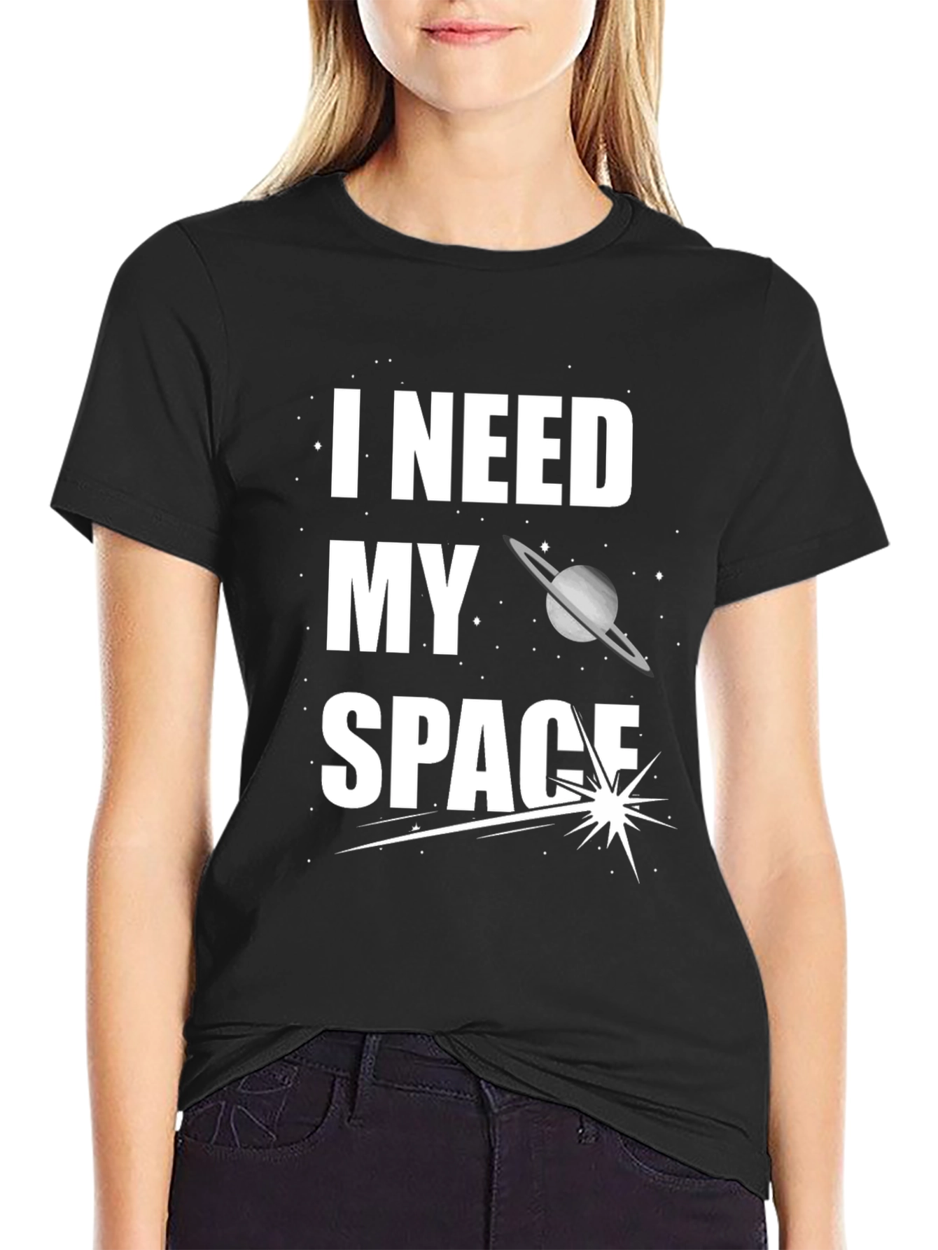 I Need My Space Graphic T-Shirt - Black Cotton