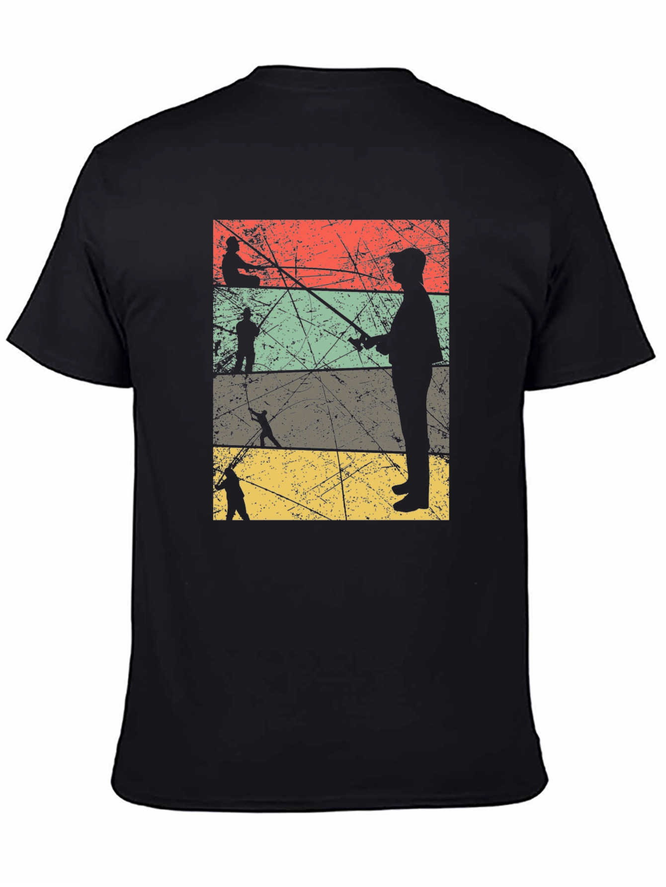 Vintage Fishing Silhouette Mens Black T-Shirt