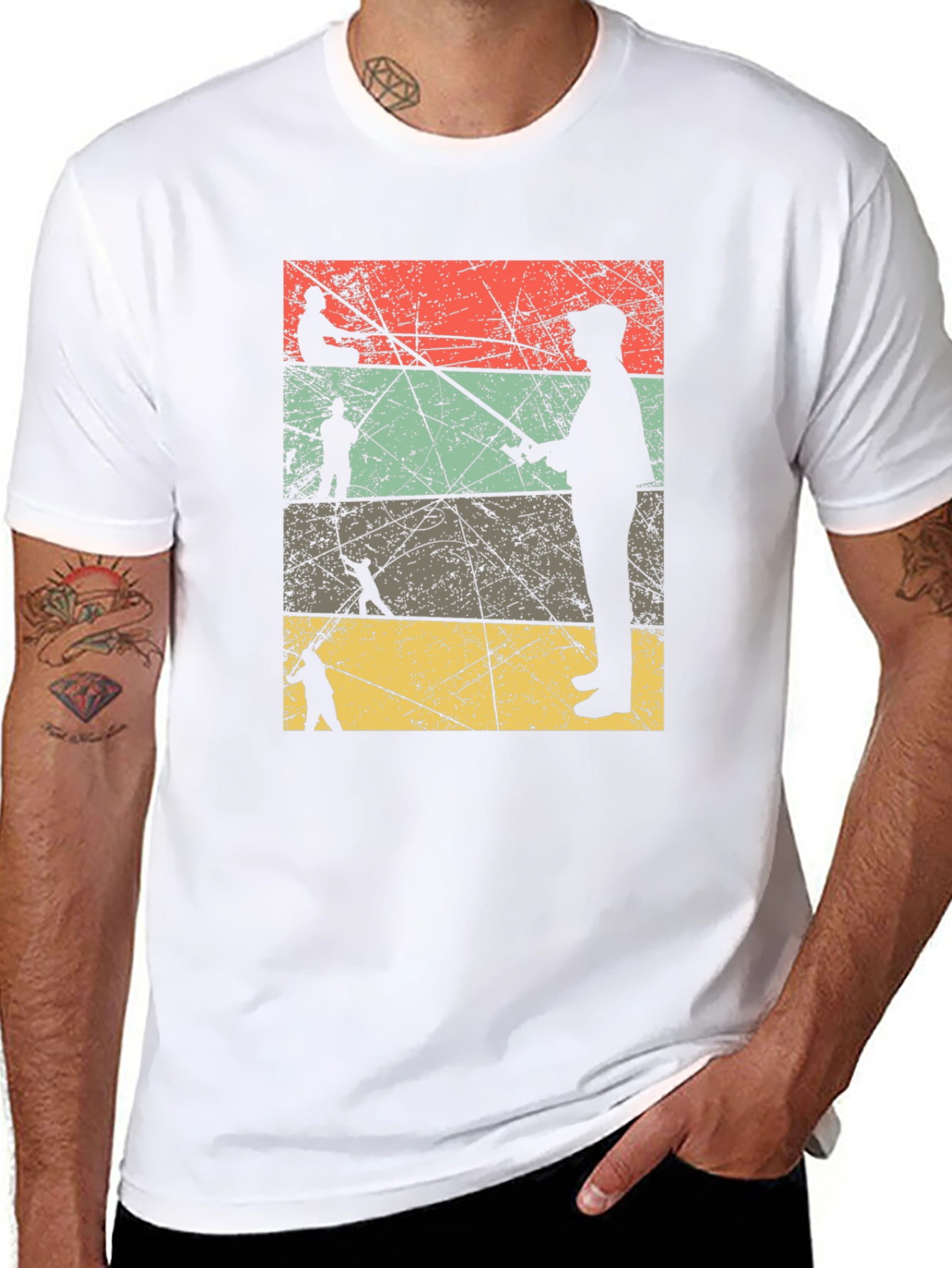 Vintage Fishing Silhouette Mens Black T-Shirt