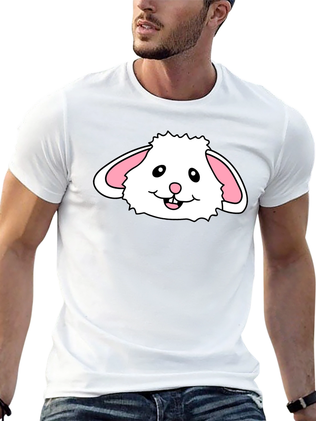 Cute Bunny Face Graphic T-Shirt - Black Cotton Tee