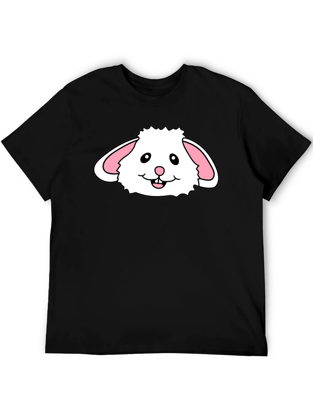 Cute Bunny Face Graphic T-Shirt - Black Cotton Tee