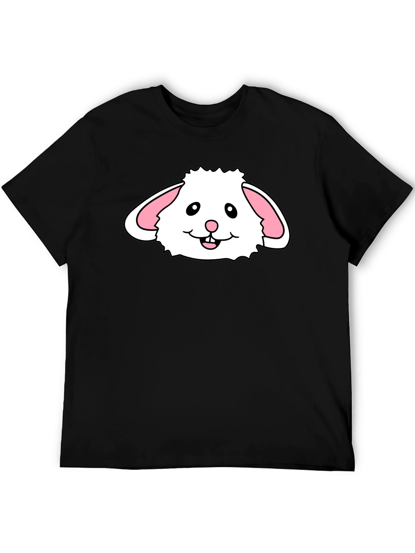 Cute Bunny Face Graphic T-Shirt - Black Cotton Tee