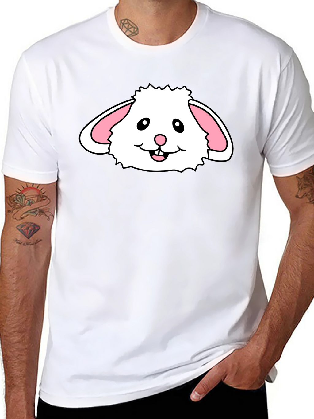 Cute Bunny Face Graphic T-Shirt - Black Cotton Tee