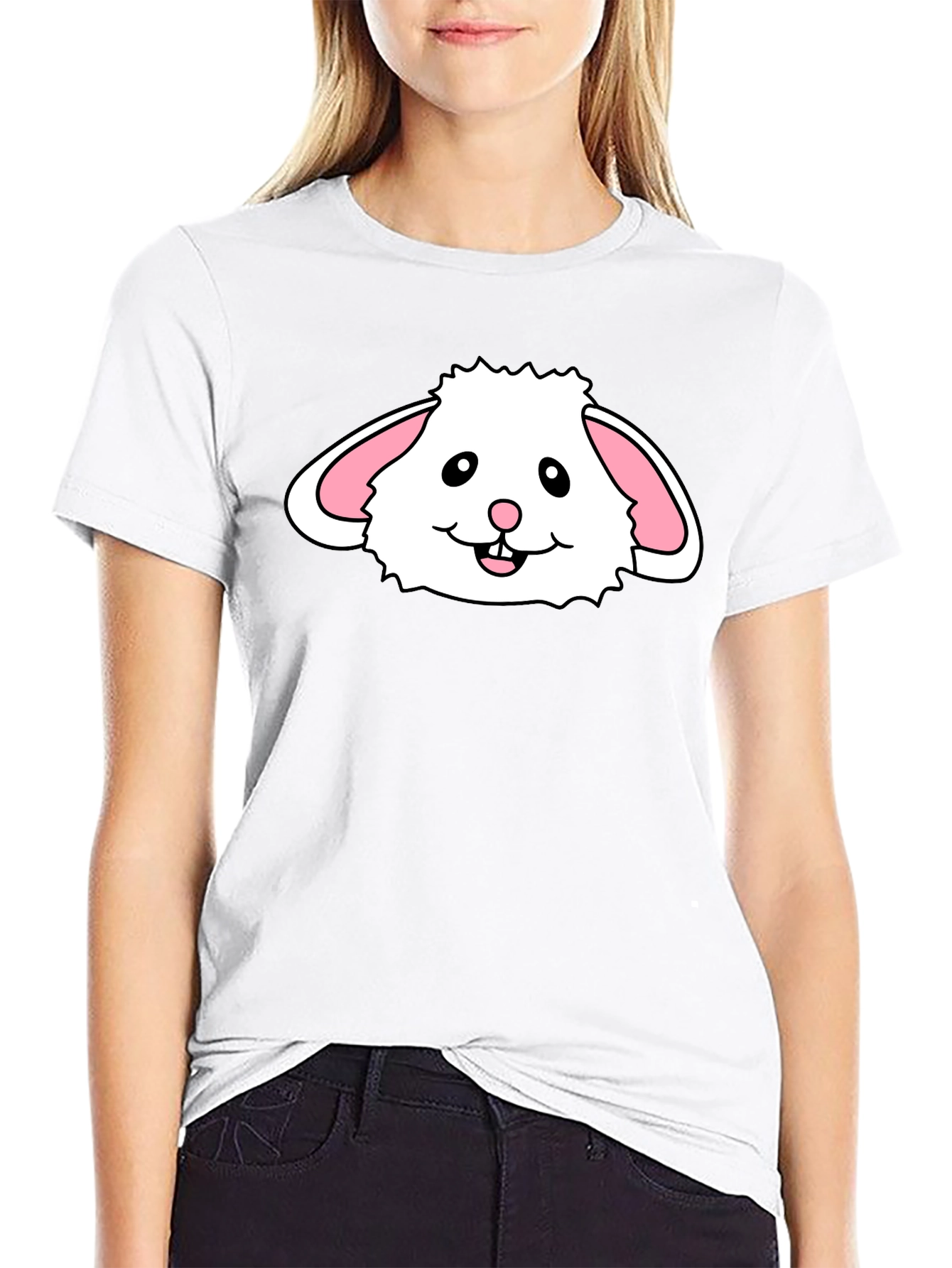 Cute Bunny Face Graphic T-Shirt - Black Cotton Tee