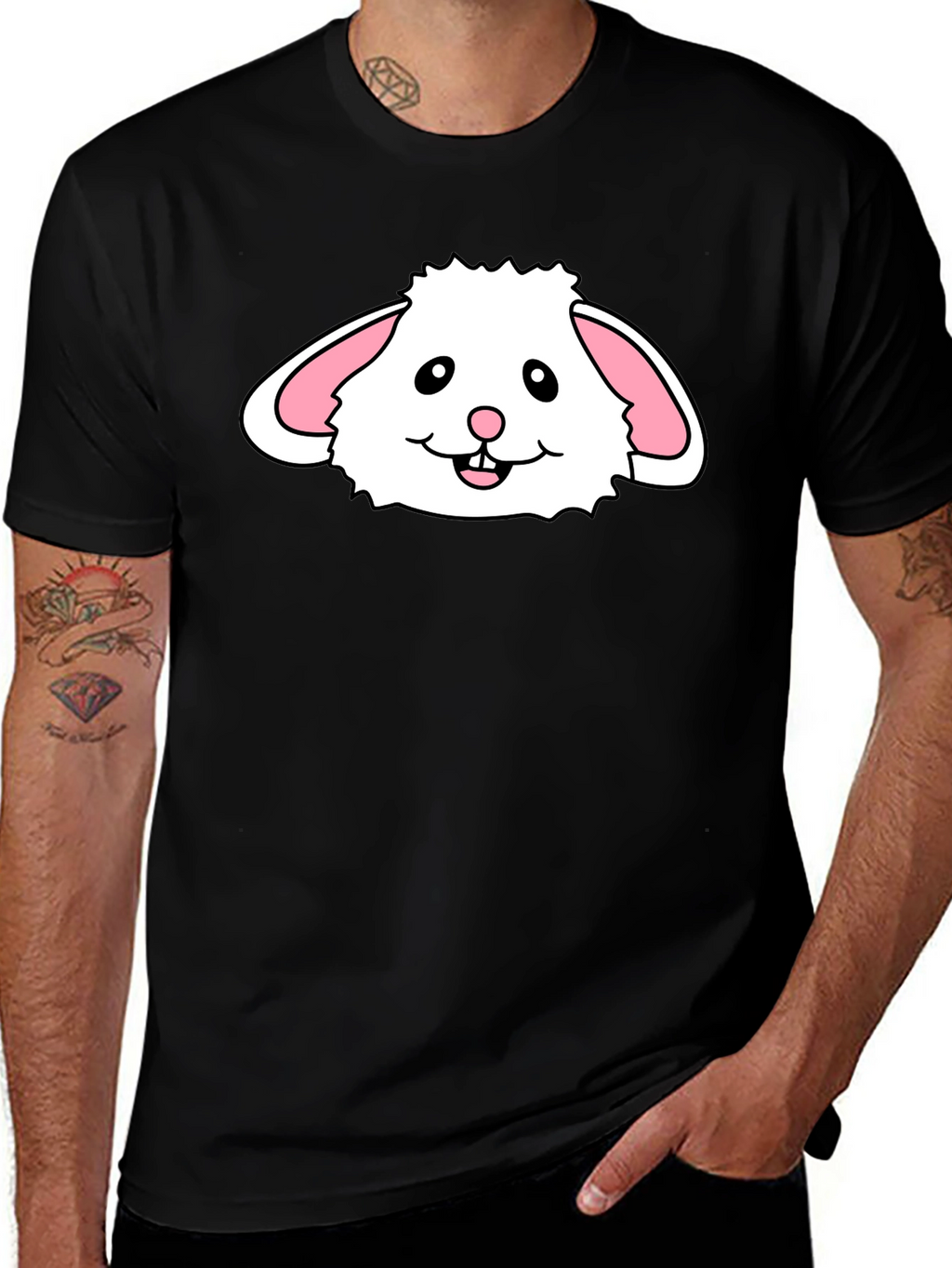 Cute Bunny Face Graphic T-Shirt - Black Cotton Tee