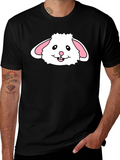 Cute Bunny Face Graphic T-Shirt - Black Cotton Tee