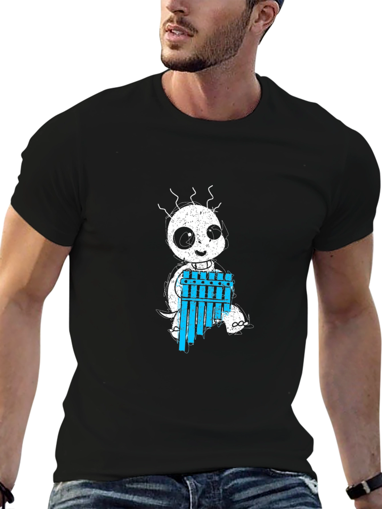 Alien Pan Pipes Graphic Tee - Cool Black T-Shirt