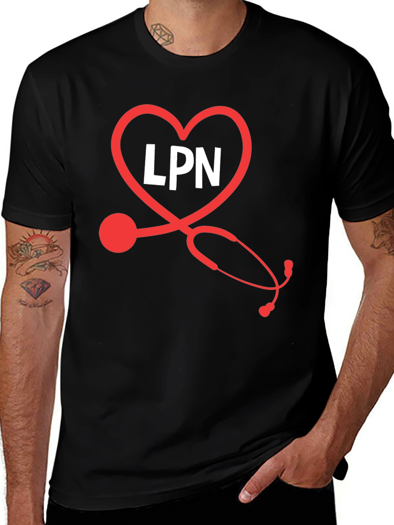 LPN Heart Stethoscope Black T-Shirt