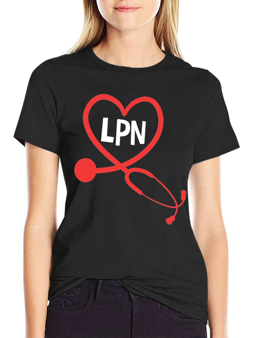 LPN Heart Stethoscope Black T-Shirt
