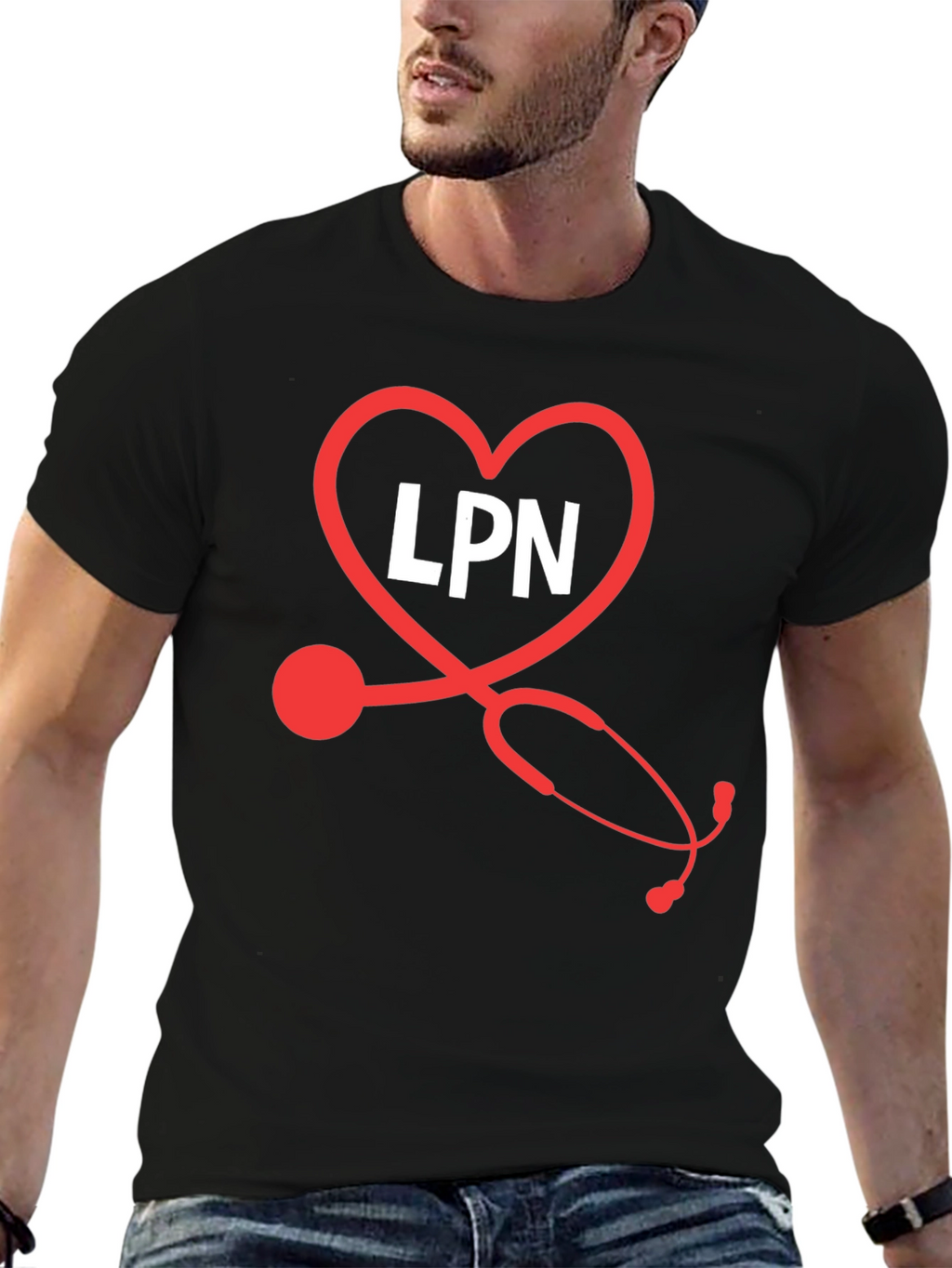 LPN Heart Stethoscope Black T-Shirt