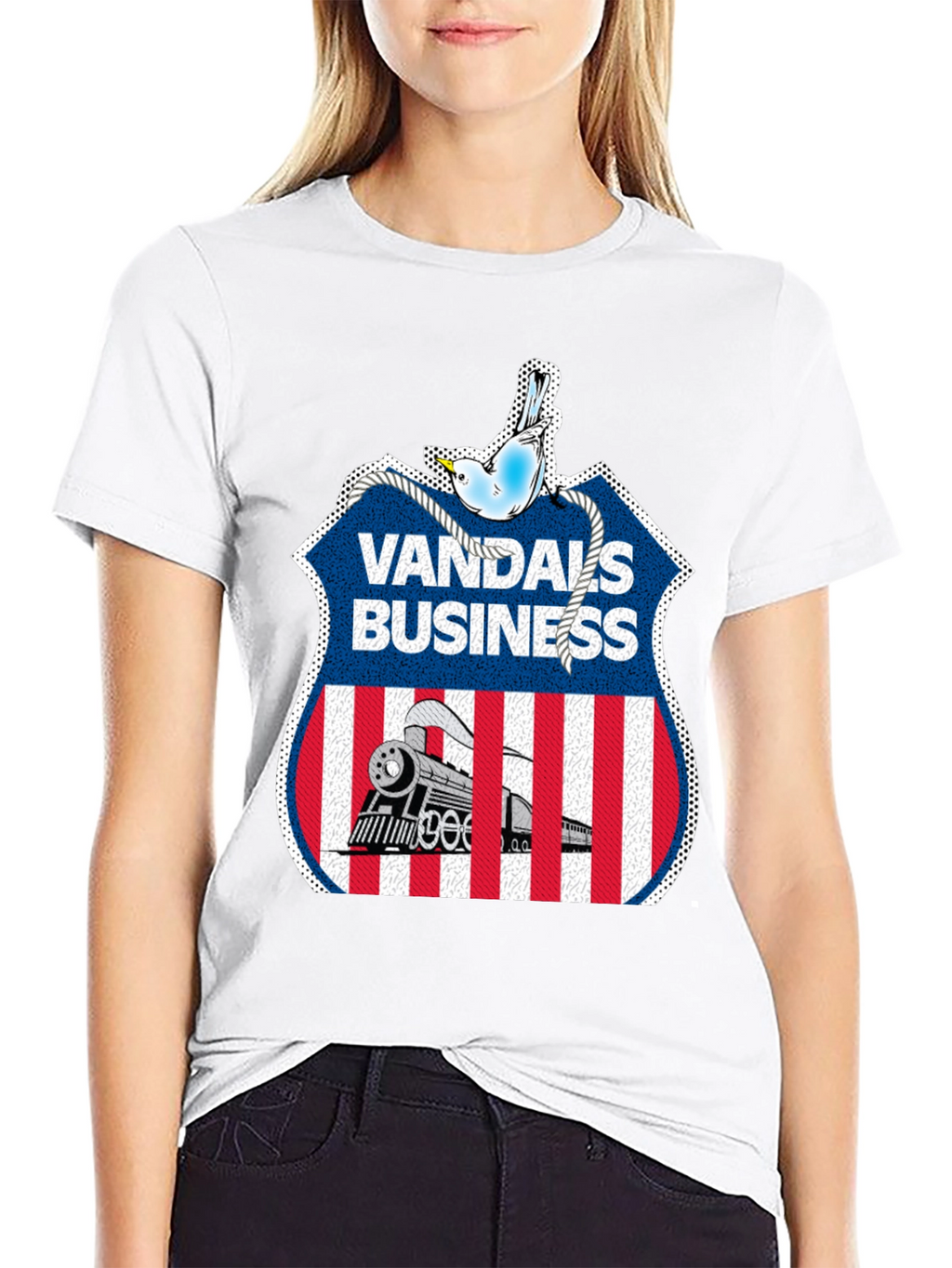 Vandals Business T-Shirt - Train & Bird Graphic