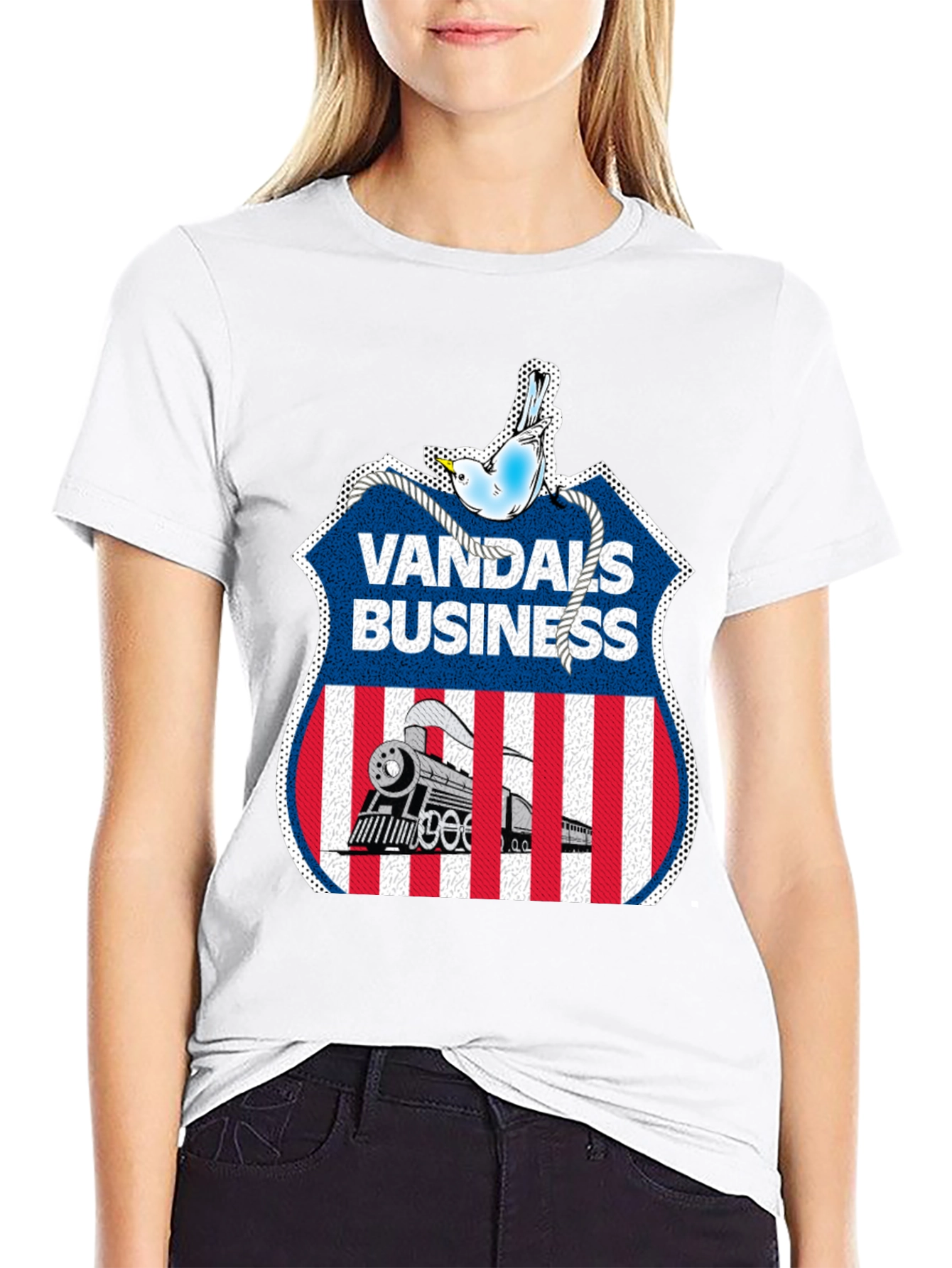Vandals Business T-Shirt - Train & Bird Graphic