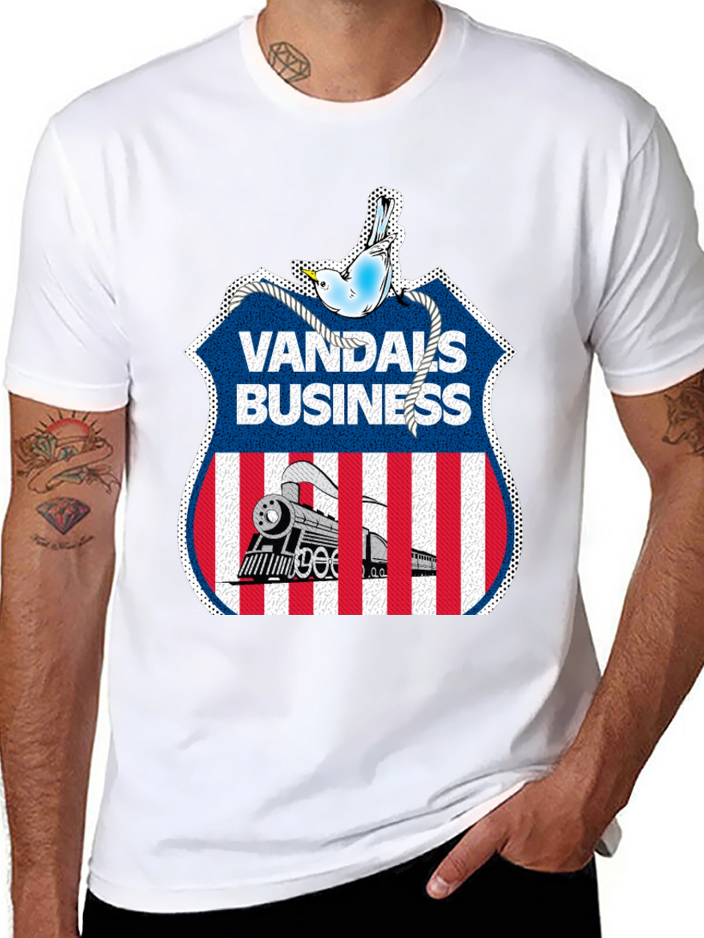 Vandals Business T-Shirt - Train & Bird Graphic