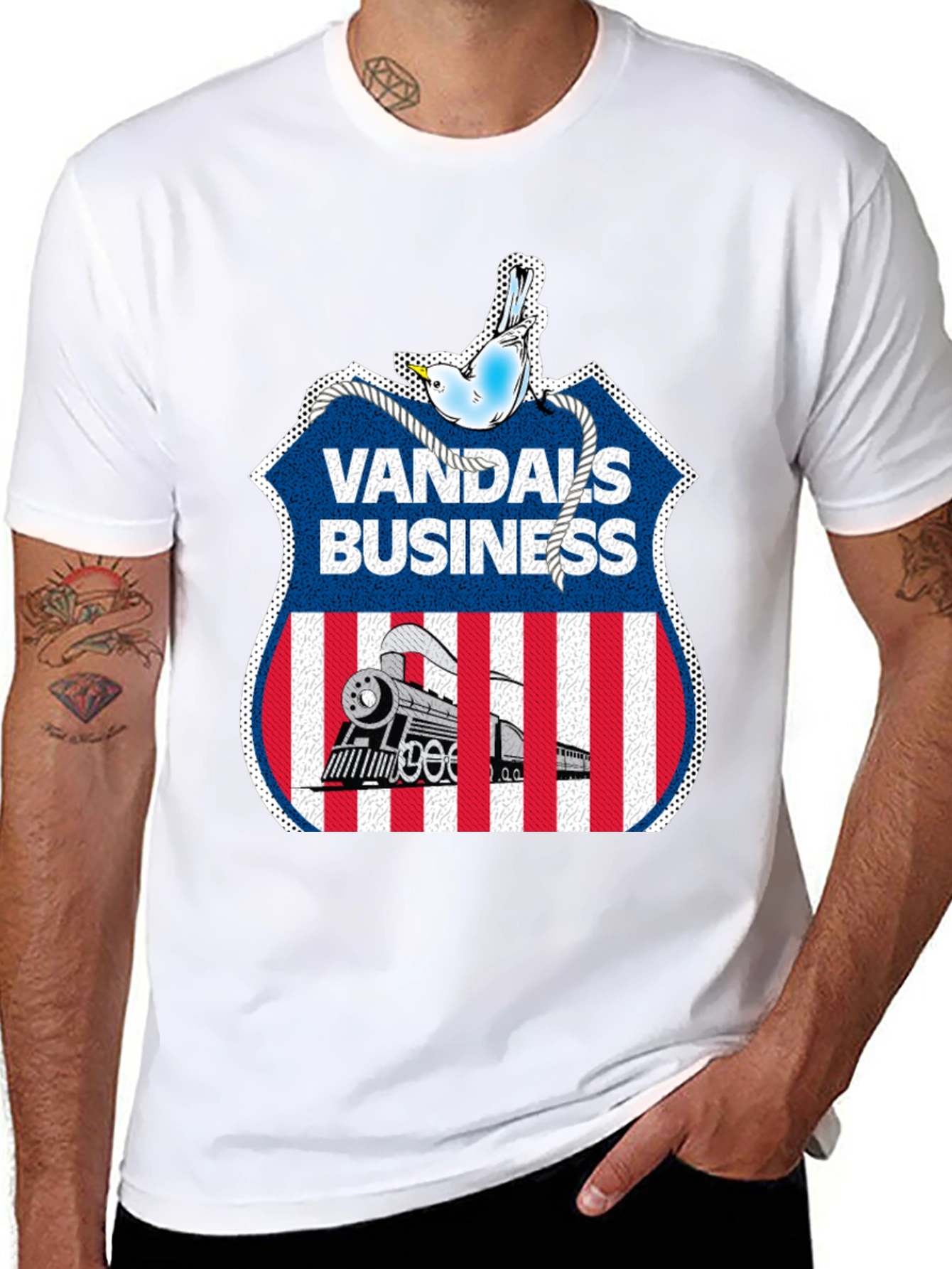 Vandals Business T-Shirt - Train & Bird Graphic
