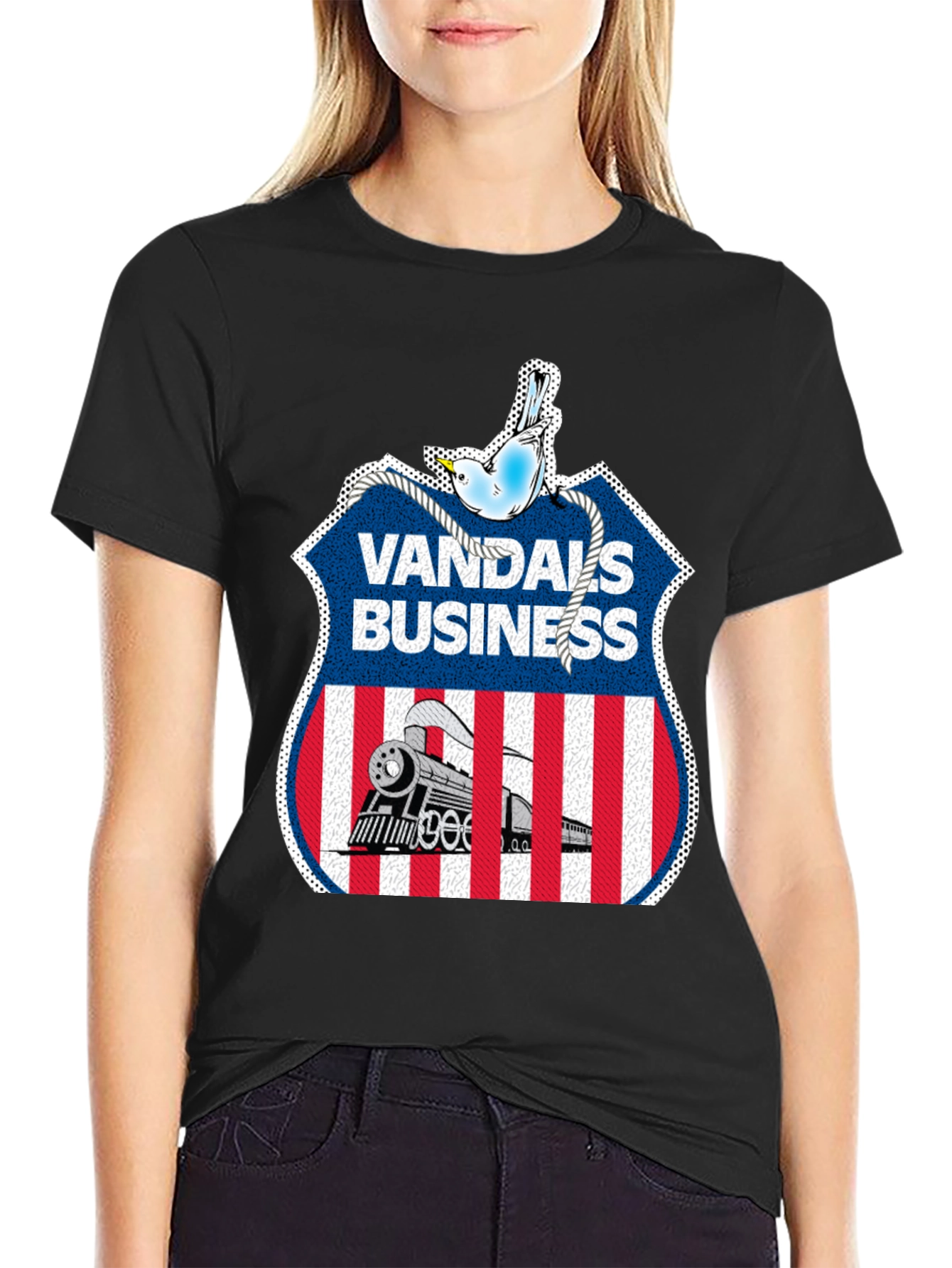 Vandals Business T-Shirt - Train & Bird Graphic