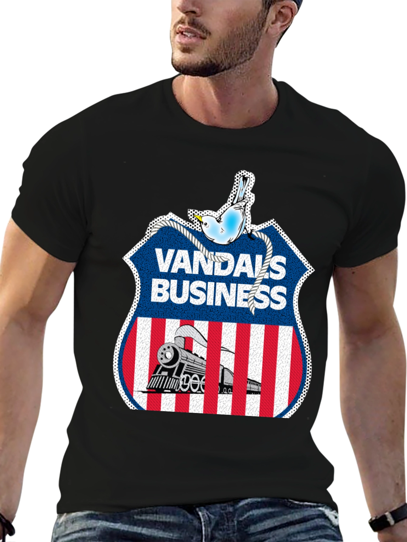 Vandals Business T-Shirt - Train & Bird Graphic