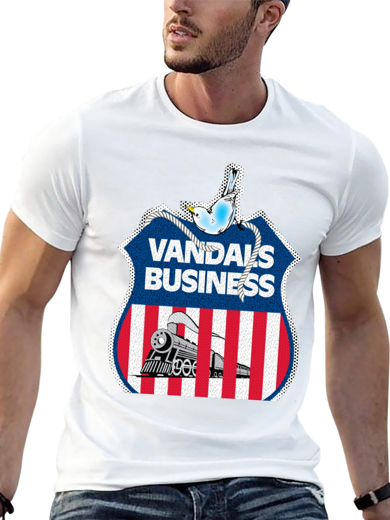 Vandals Business T-Shirt - Train & Bird Graphic