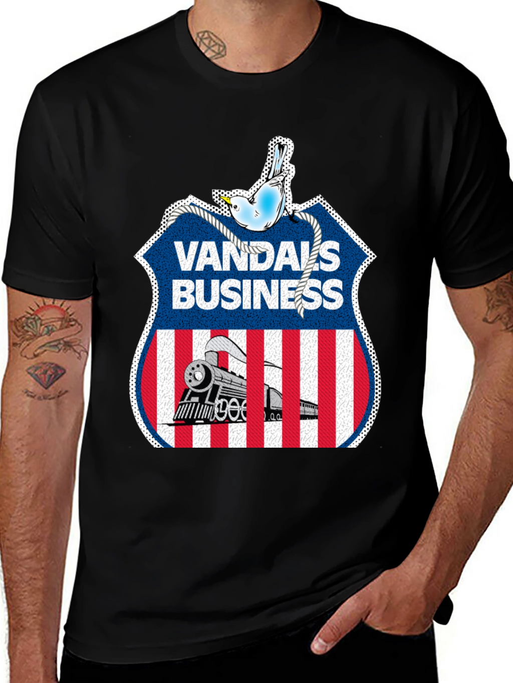 Vandals Business T-Shirt - Train & Bird Graphic