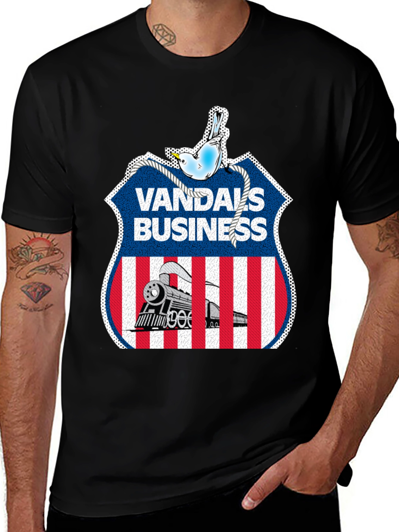 Vandals Business T-Shirt - Train & Bird Graphic